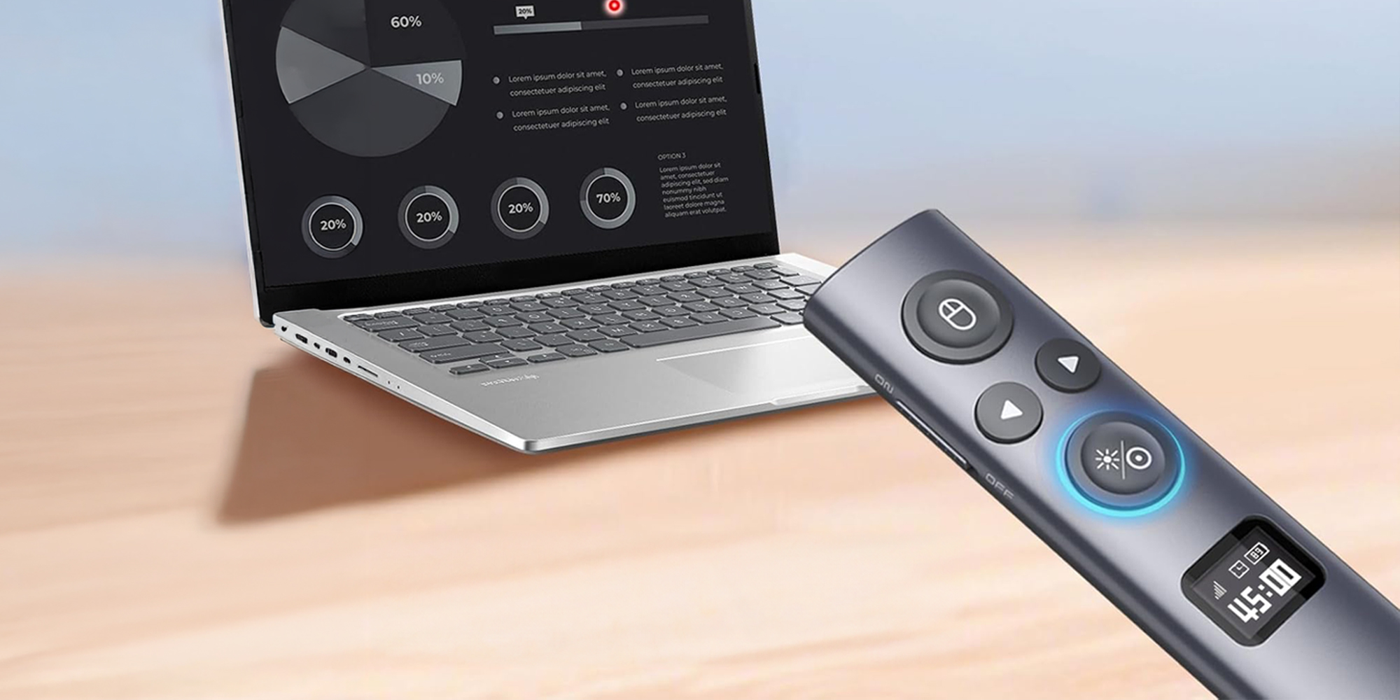 width=100% Pilot z wskaźnikiem laserowym do prezentacji multimedialnych Norwii N95s BLE